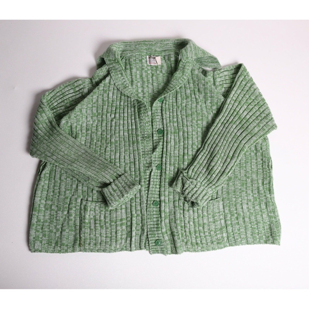 Vintage Montgomery Ward Green Ribbed Knit Button Front Cardigan Sweater XL